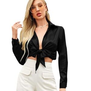 ❤️ Verdusa | Black Tie-Front Blouse